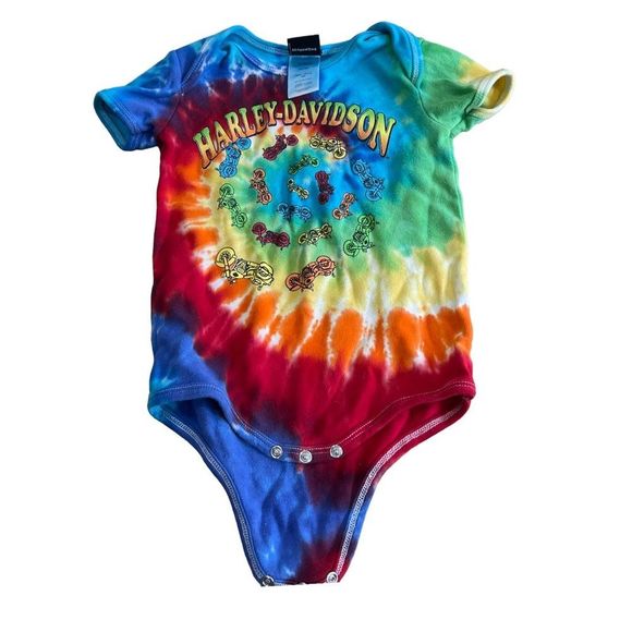 Harley-Davidson Other - Harley-davidson Baby Bikes Swirl Rainbow Tie-Dye Creeper bodysuit size 18 months
